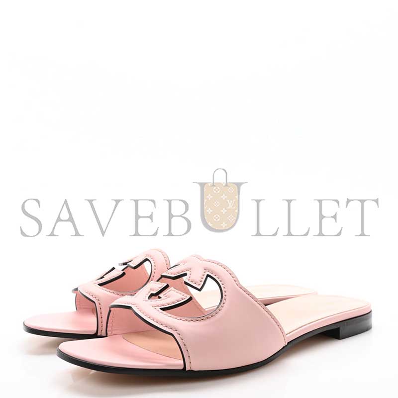 Gvc*1 cosmos softy calfskin interlocking g cut out slide sandals candy cotton